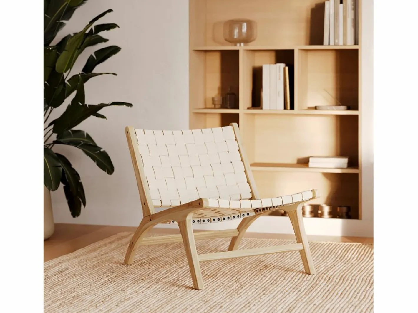Sillón de teca y cuero trenzado - Kuna^Rendez-Vous Déco Discount