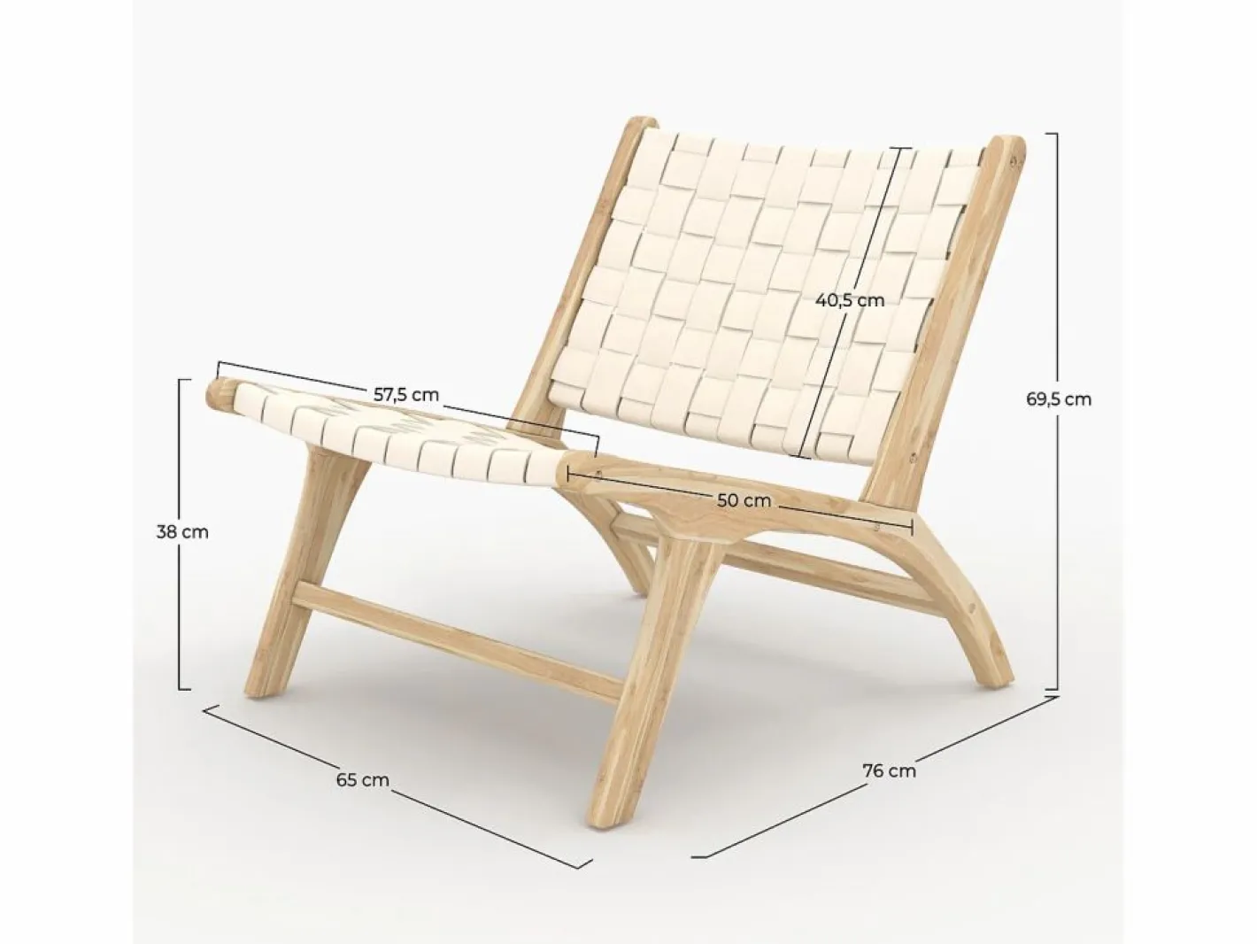 Sillón de teca y cuero trenzado - Kuna^Rendez-Vous Déco Discount