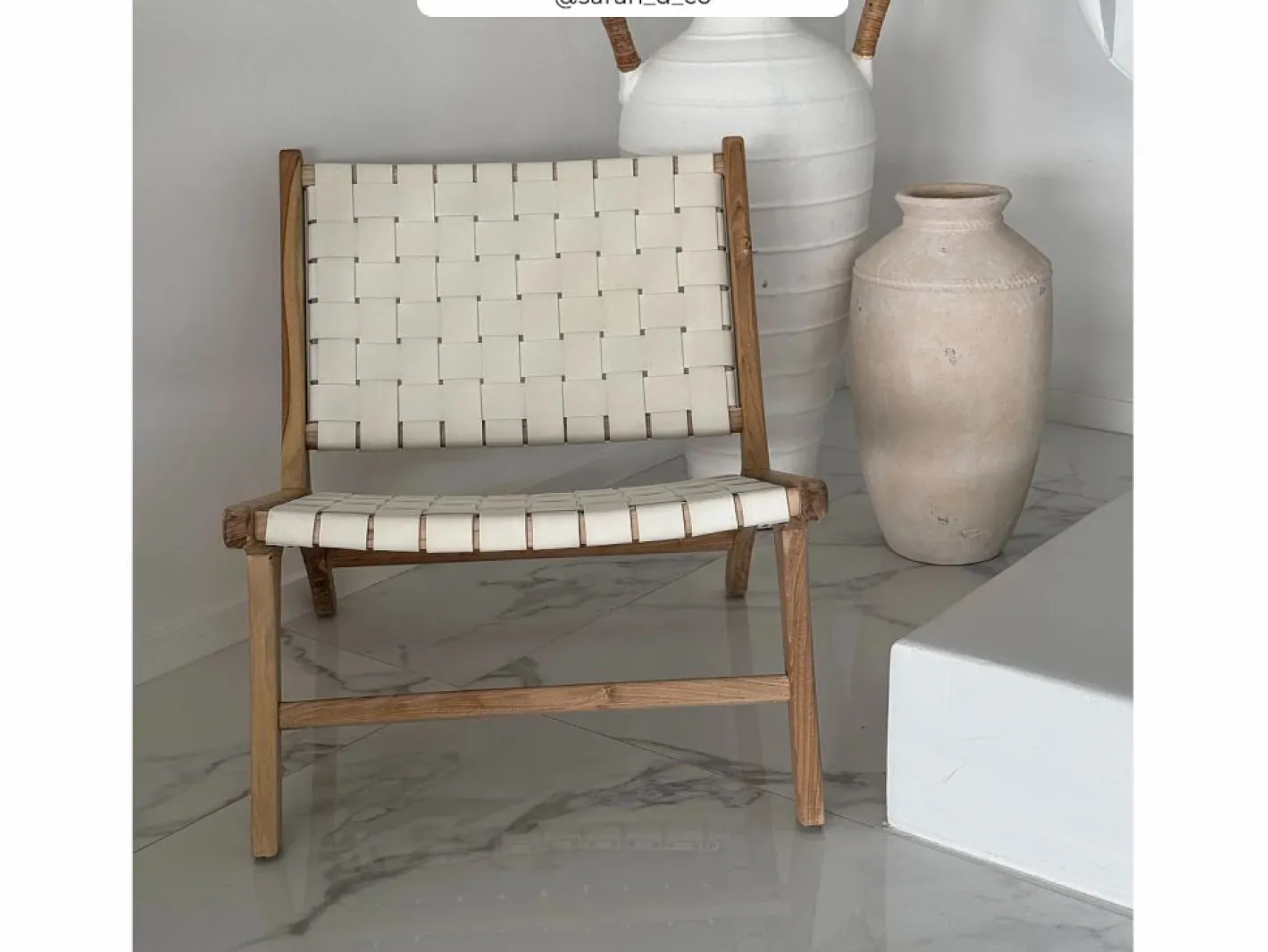 Sillón de teca y cuero trenzado - Kuna^Rendez-Vous Déco Discount