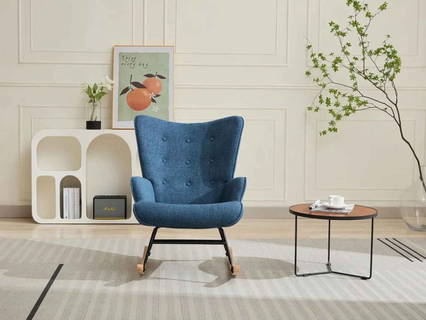 Vente-unique Sillón Balancín|Sillón Escandinavo|Sillón de tela jaspeado con base mecedora ELMINA