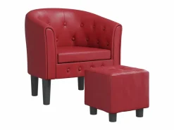 Sillón Estilo Cabriolet|Sillón diseño de cubo con reposapiés cuero sintético tinto ES63259