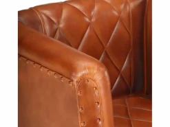 Clicnbuy Sillón diseño de cubo cuero de cabra auténtico marrón Marru00f3n