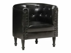 Clicnbuy Sillón diseño de cubo cuero auténtico Negro Discount