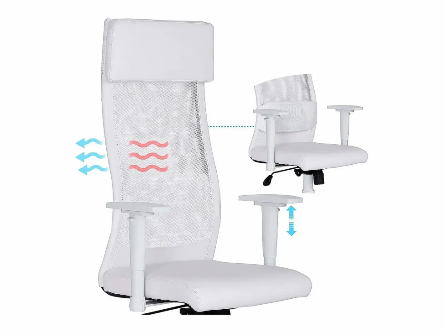 ADEC Sillón giratorio Airflow reclinable con cojín y altura regulable Blanco Hot