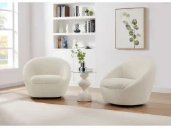 Vente-unique Sillón giratorio redondeado en tela de rizo LACARA Blanco Sale