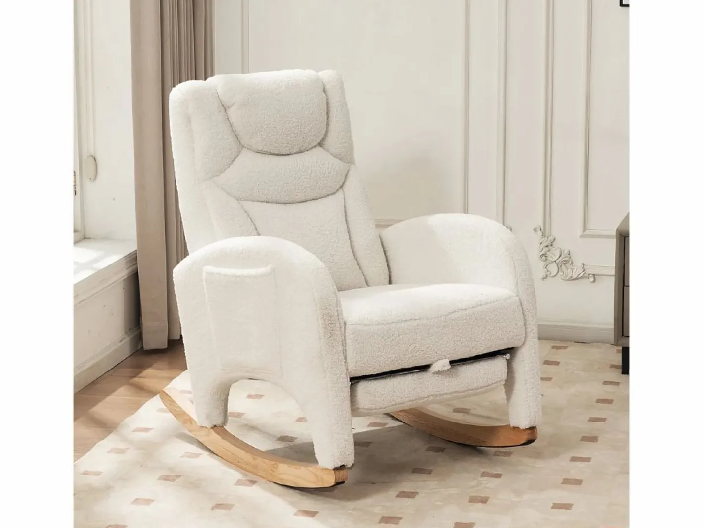 OKWISH Sillón Balancín|Sillón mecedor con reposabrazos, respaldo y reposapiés retráctil - tela afelpada - para salas de estar y estudios