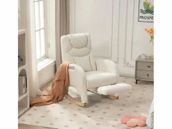 OKWISH Sillón Balancín|Sillón mecedor con reposabrazos, respaldo y reposapiés retráctil - tela afelpada - para salas de estar y estudios
