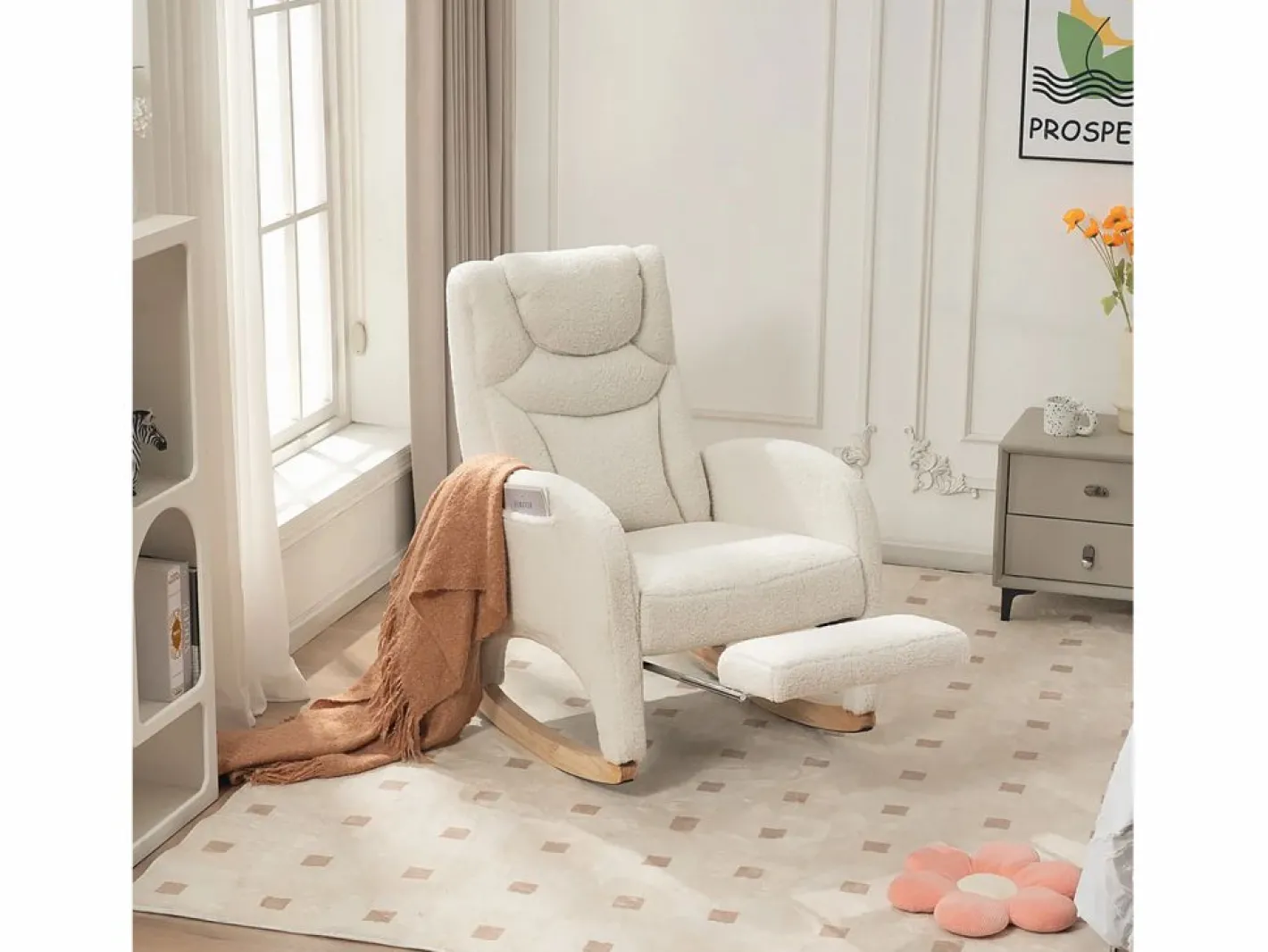 OKWISH Sillón Balancín|Sillón mecedor con reposabrazos, respaldo y reposapiés retráctil - tela afelpada - para salas de estar y estudios