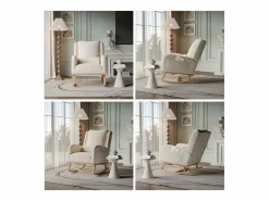 Sillón, mecedora con cojín, silla de ocio, adecuada para sala de estar, dormitorio, balcón, lino, beige.^ Hot