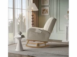 Sillón, mecedora con cojín, silla de ocio, adecuada para sala de estar, dormitorio, balcón, lino, beige.^ Hot
