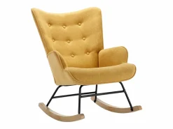 Vente-unique Sillón mecedora de lino amarillo con patas mecedoras y botones decorativos en el respaldo ELMINA II Mostaza Clearance