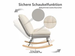Sillón Balancín|Sillón Mecedora Tapizado - Con Respaldo Regulable, Para Salón - Dormitorio, Balcón - 90,5 x 74 x 98 cm
