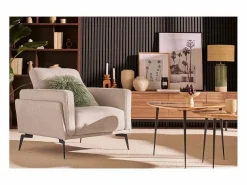 Sillón moderno de tejido efecto aterciopelado texturizado y metal negro MOSCO^Miliboo New