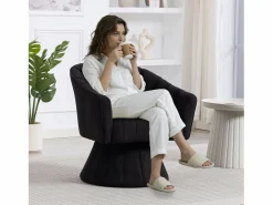Merax Sillón moderno giratorio 360° - 70 x 66 x 72 cm - con asiento y respaldo ergonómicos + reposabrazos - terciopelo - Negro New