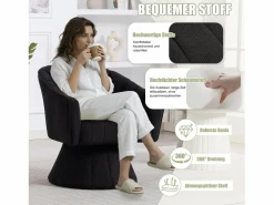 Merax Sillón moderno giratorio 360° - 70 x 66 x 72 cm - con asiento y respaldo ergonómicos + reposabrazos - terciopelo - Negro New