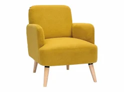 Miliboo Sillón nórdico de tejido efecto aterciopelado texturizado mostaza y madera ISKO Amarillo Clearance