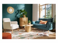 Sillón nórdico de tejido efecto aterciopelado texturizado y madera ISKO^Miliboo Hot