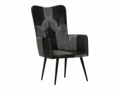 Clicnbuy Sillón orejero cuero auténtico y gris Negro New