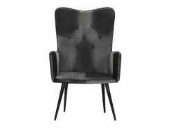 Clicnbuy Sillón orejero cuero auténtico y gris Negro New