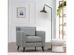 Menzzo Sillón orejero elegante, blanco y negro, 82 x 75 x 83 cm | Estructura de madera de haya y aglomerado, 100 % poliéster, cojines portátiles | Multicolor