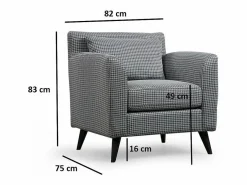 Menzzo Sillón orejero elegante, blanco y negro, 82 x 75 x 83 cm | Estructura de madera de haya y aglomerado, 100 % poliéster, cojines portátiles | Multicolor