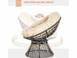 Outsunny Sillón Colgante|Sillón papasan giratorio con cojín /crema 90x87x97 cm