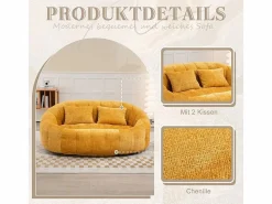 DripeX Sofás Club|Sillón Perezoso de Chenilla - 2 Plazas - con 2 Cojines - 62cm Profundidad de Asiento - Carga Máx. 250kg -