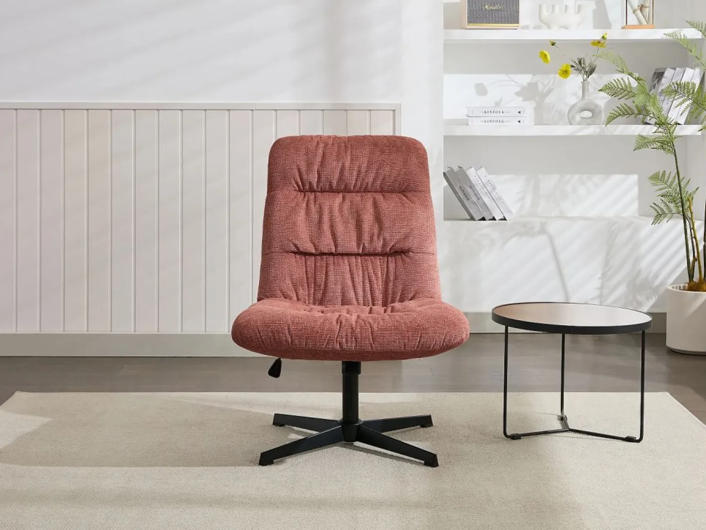 Vente-unique Sillón pivotante de tela jaspeado color SELENDO Terracota New