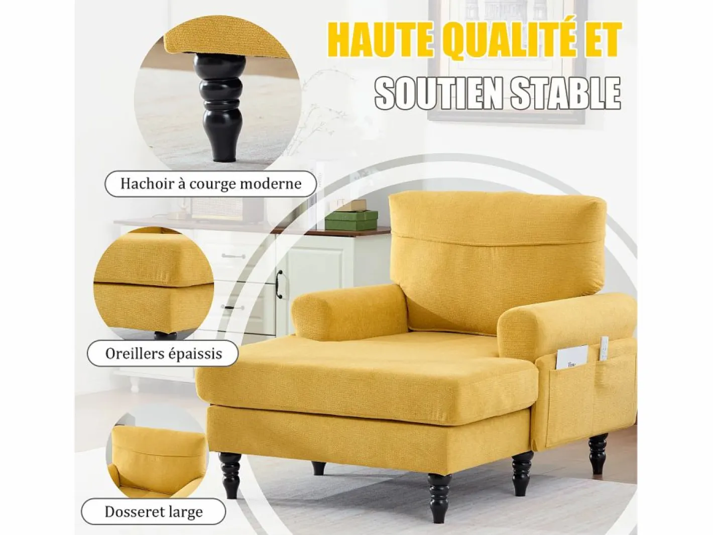 Sillón Escandinavo|Sillón Relax de 1 Plaza en Chenilla - Respaldo Envolvente, Asiento Extra Profundo 100cm, Estructura 250kg - Para Salón, Oficina o Balcón - Patas de Madera Maciza