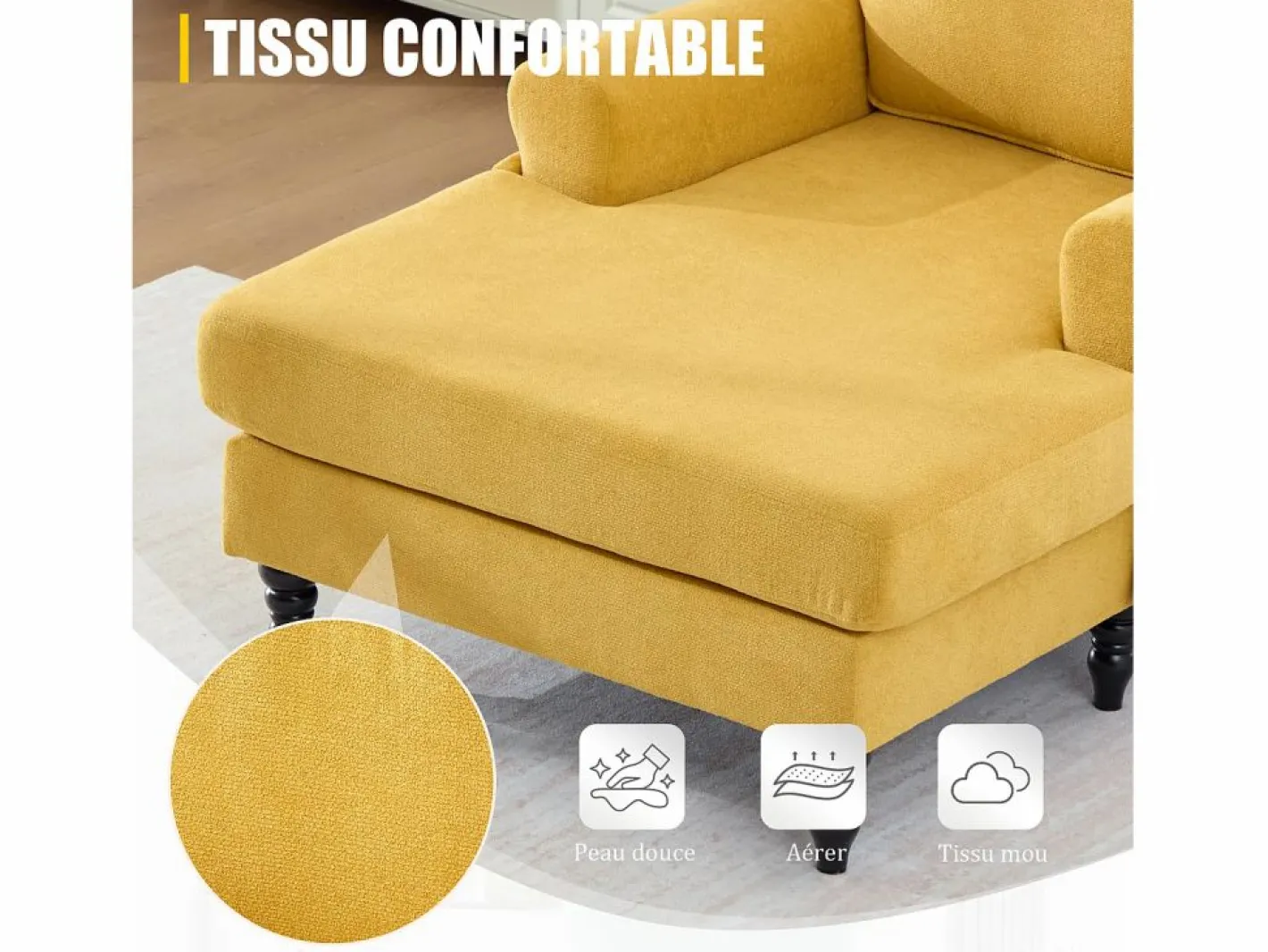 Sillón Escandinavo|Sillón Relax de 1 Plaza en Chenilla - Respaldo Envolvente, Asiento Extra Profundo 100cm, Estructura 250kg - Para Salón, Oficina o Balcón - Patas de Madera Maciza