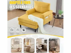 Sillón Escandinavo|Sillón Relax de 1 Plaza en Chenilla - Respaldo Envolvente, Asiento Extra Profundo 100cm, Estructura 250kg - Para Salón, Oficina o Balcón - Patas de Madera Maciza