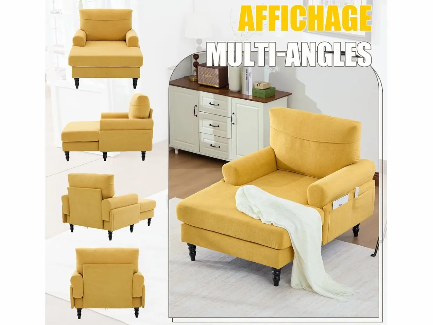 Sillón Escandinavo|Sillón Relax de 1 Plaza en Chenilla - Respaldo Envolvente, Asiento Extra Profundo 100cm, Estructura 250kg - Para Salón, Oficina o Balcón - Patas de Madera Maciza