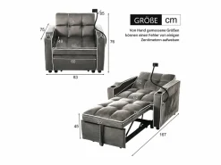 Sillón retráctil de terciopelo - con portavasos + soporte para teléfono móvil -^ModernLuxe Clearance