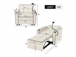 ModernLuxe Sillón Cama|Sillón retráctil de terciopelo - con portavasos + soporte para teléfono móvil -