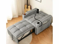 ModernLuxe Sillón retráctil de terciopelo - con portavasos + soporte para teléfono móvil - Gris claro Outlet