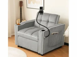 ModernLuxe Sillón retráctil de terciopelo - con portavasos + soporte para teléfono móvil - Gris claro Outlet