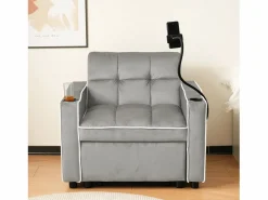 ModernLuxe Sillón retráctil de terciopelo - con portavasos + soporte para teléfono móvil - Gris claro Outlet