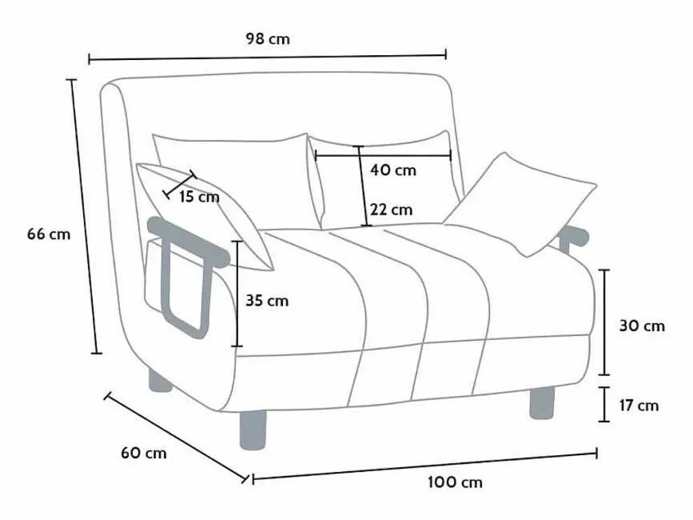Le roi du relax Sillón Sofá Cama Plegable Reposabrazos de tela Deborah Twin Dos Plazas - Gris Online