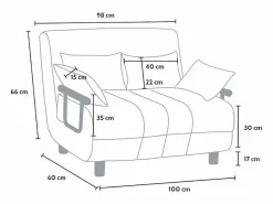 Le roi du relax Sillón Sofá Cama Plegable Reposabrazos de tela Deborah Twin Dos Plazas - Negro Sale