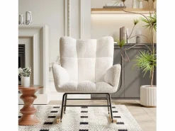 Sillón tapizado, estampado de cuadros suaves, para salón, dormitorio, mecedora, capacidad de peso 120 kg, color . Beige Discount