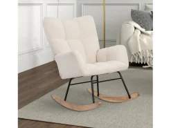 Sillón tapizado, estampado de cuadros suaves, para salón, dormitorio, mecedora, capacidad de peso 120 kg, color . Beige Discount