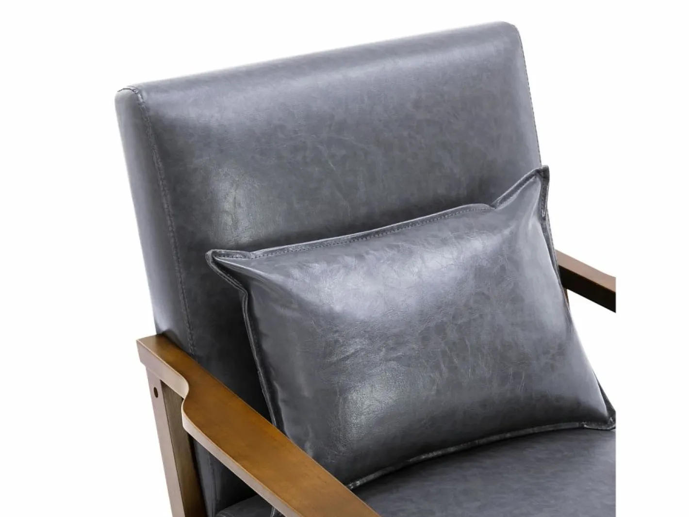 Sillón De Piel|Sillón tapizado estilo vintage de madera maciza - Silla de oficina/dormitorio (68,5 x 81 x 80 cm) en piel sintética gris