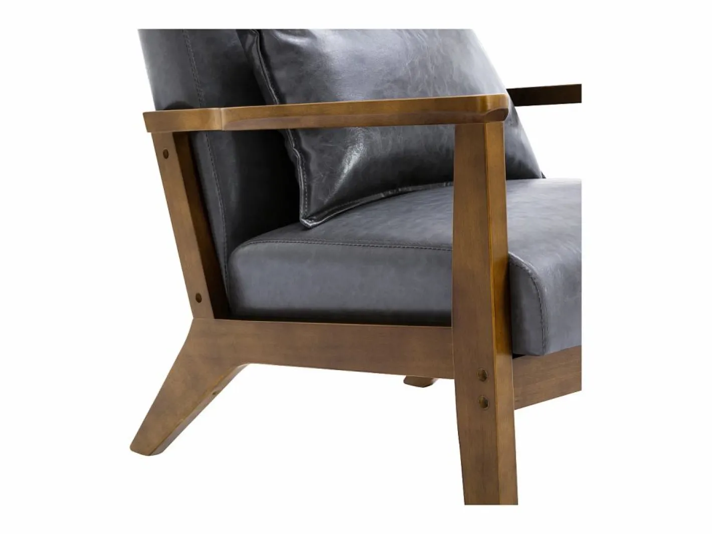 Sillón De Piel|Sillón tapizado estilo vintage de madera maciza - Silla de oficina/dormitorio (68,5 x 81 x 80 cm) en piel sintética gris