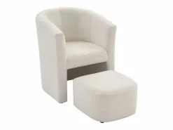 Vente-unique Sillón|Sillón Estilo Cabriolet|Sillón y puf de tela de rizo estilo clásico atemporal JOVANA