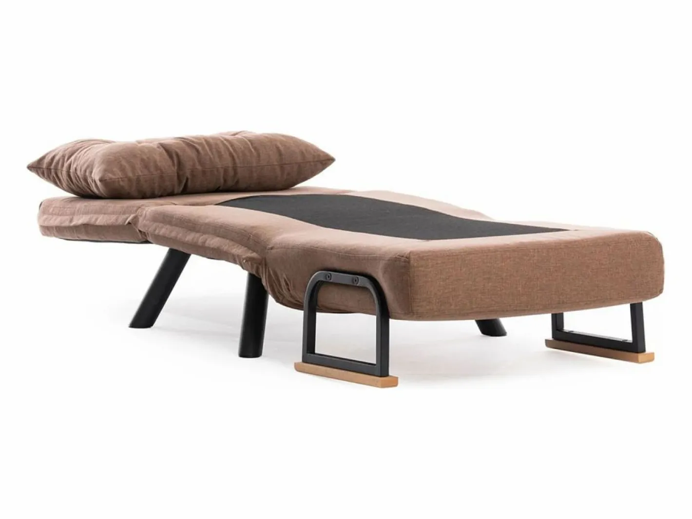 Menzzo Sillón Escandinavo|Sillón-cama de 1 plaza – color marrón claro – estructura 100% metal – tejido de lino