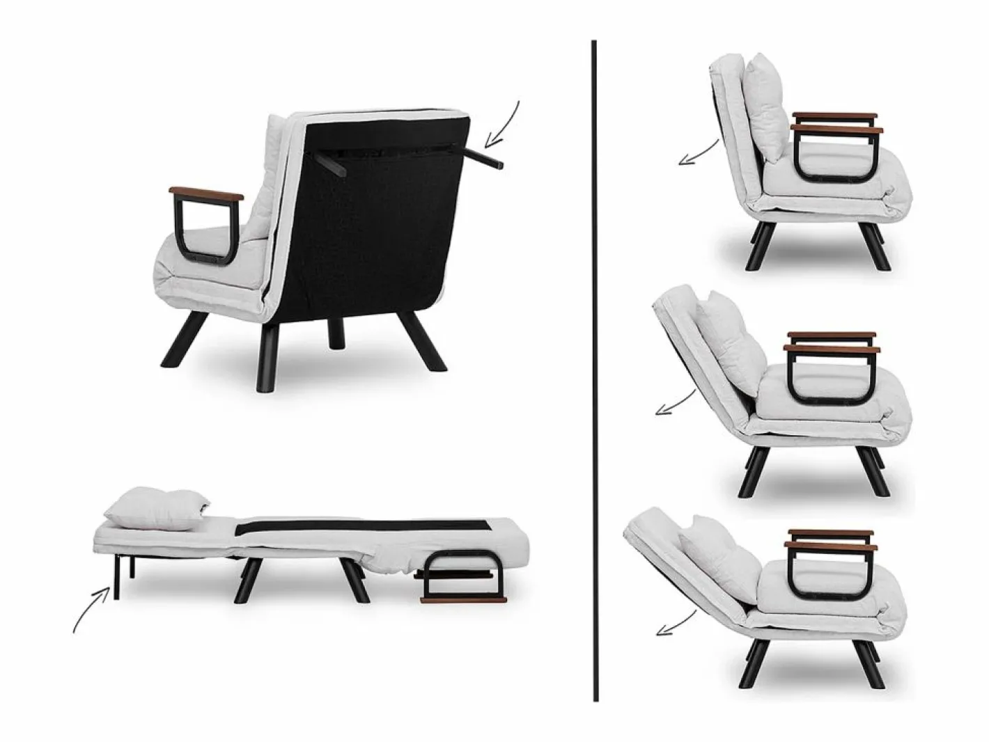 Menzzo Sillón Escandinavo|Sillón-cama de 1 plaza – color marrón claro – estructura 100% metal – tejido de lino