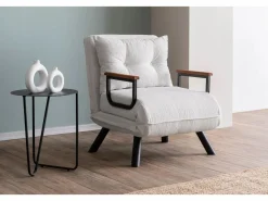 Menzzo Sillón-cama de 1 plaza – 175x60 cm – Blanco – Metal y tela afelpada Crema Outlet