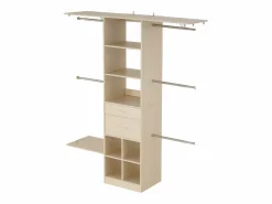 Sistema de Armario SucceBuy con 2 Cajones, Organizador de Madera de Altura Ajustable, Colgador de Ropa Equipado con 5 Barras Retráctiles, Acabado Roble Gris Sale