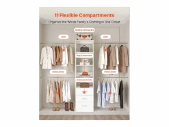 Mueble Perchero|Sistema de Armario SucceBuy con 3 Cajones, Sistema de Organización de Armario de Madera de Altura Ajustable, Colgador de Ropa para Almacenamiento de Dormitorio