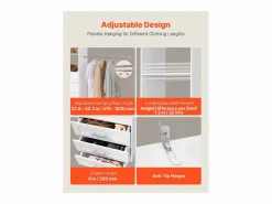 Mueble Perchero|Sistema de Armario SucceBuy con 3 Cajones, Sistema de Organización de Armario de Madera de Altura Ajustable, Colgador de Ropa para Almacenamiento de Dormitorio